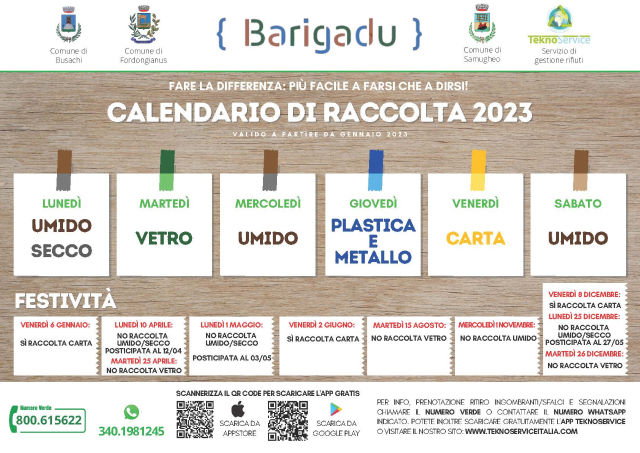 Calendario di raccolta dei rifiuti solidi urbani anno 2023